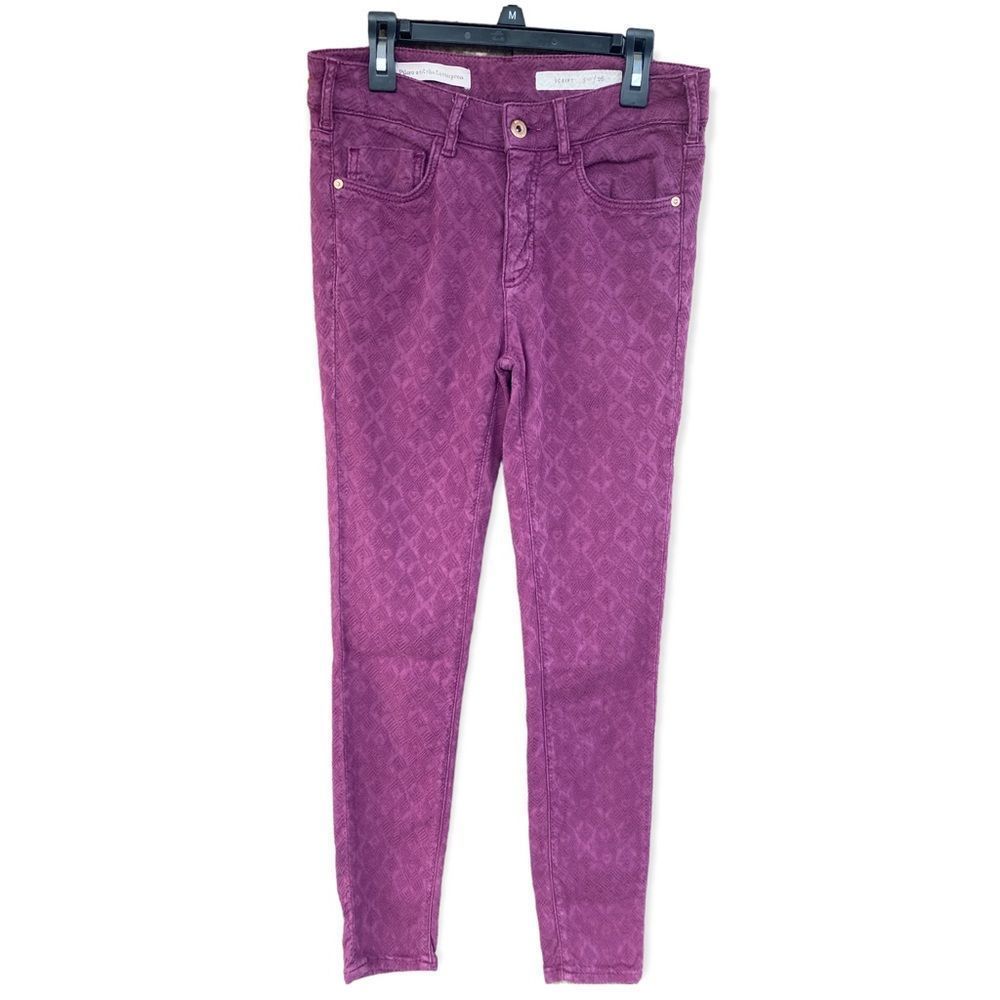 PILCRO AND THE LETTERPRESS Script Skinny Burgundy Denim Textured Pants Sz 26.